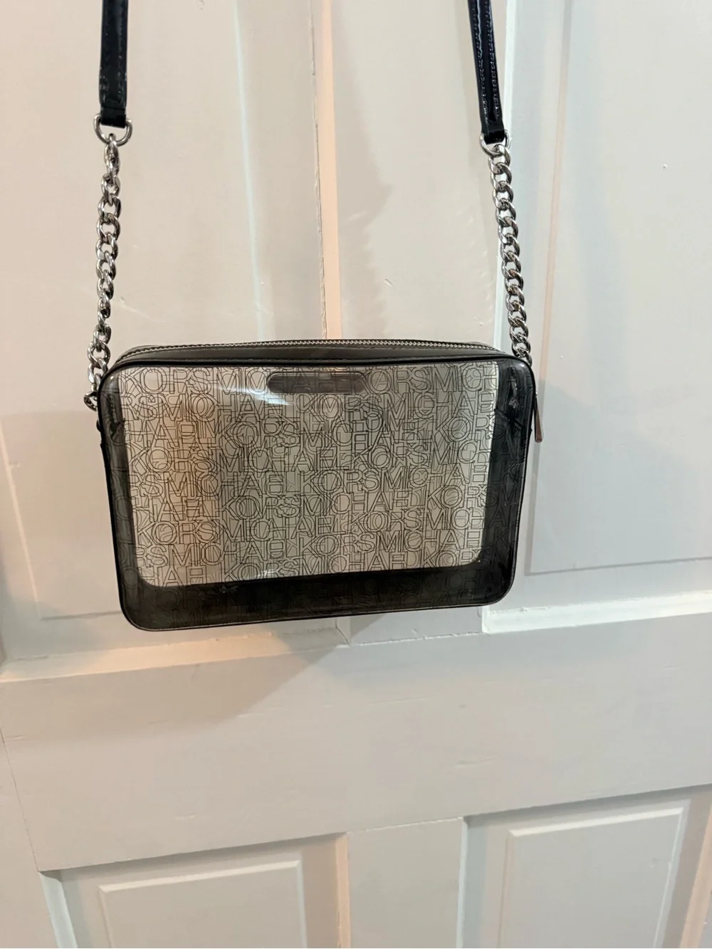 Michael Kors Black and Gray Crossbody Camera Bag with Chain